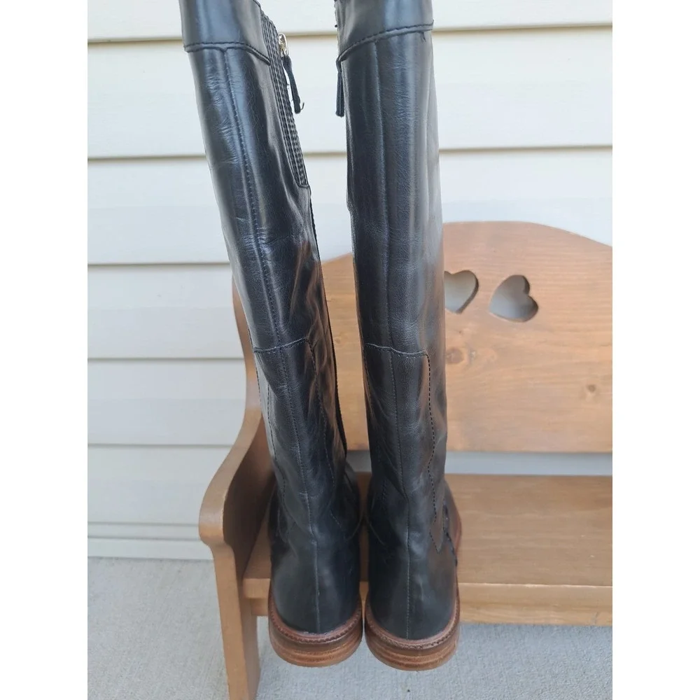 Kelsi Dagger Brooklyn Women's Black Leather Knee High Riding Boots 9 Zipper Flat
